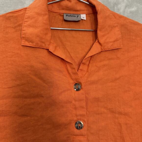 Boxy Linen Popover Shirt Collared Orange Fall Artsy USA Vtg Women’s Medium - Picture 2 of 11